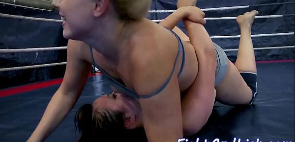  Wrestling asian strapon banged by lesbo babe